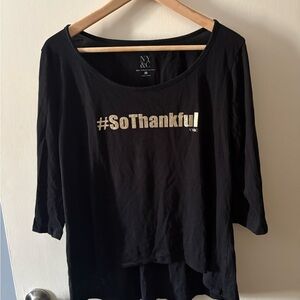 New York & Company Black #SoThankful Long Sleeve Tee